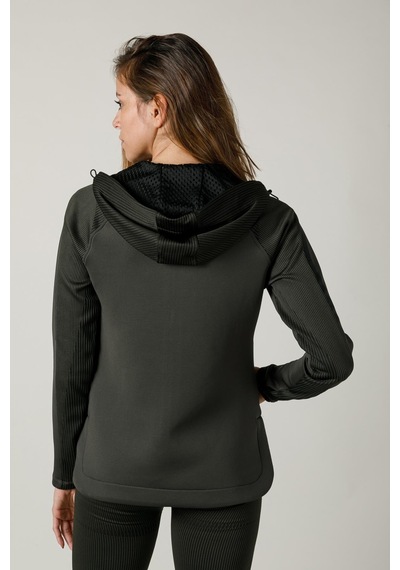 Maraton Active Slimfit Kadın Kapşonlu Uzun Kol Spor Haki Tracktop 815015-haki Haki