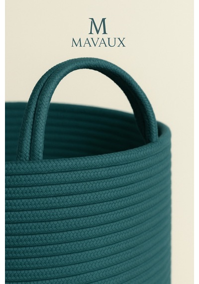 Mavaux Doğal El Dokuma Hasır Jüt Sepet 20x26 Cm Dekoratif, Çok Amaçlı, Şık Ve Dayanıklı Saklama Sepeti Petrol Mavi