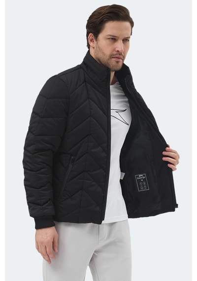 Slazenger Beast Erkek Dik Yaka Fermuarlı Siyah Mont & Kaban Siyah