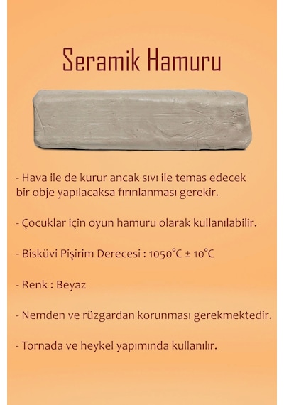 Beyaz Seramik Hamuru 3 Kg Ebeşuar Seti Kil Seti Seramik Çamuru Seti Ahşap Merdane Çamur Kesme Teli