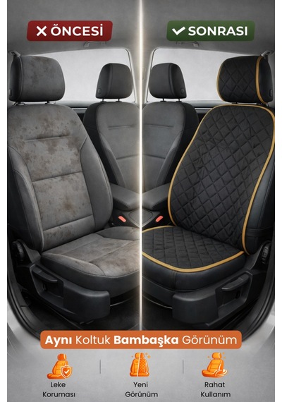 Oto Koltuk Kılıfı Tay Tüyü Tekli Ön Minder 4 Katmanlı Terletmez Airbag Uyumlu - Siyah Bej