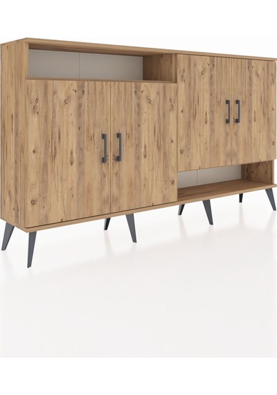 Arges Konsol 6 Raflı 4 Kapaklı 176x30x99 Çam-çam Atlas Çam/atlas Çam - Atlas Çam