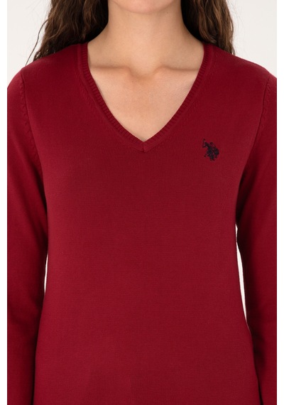 U.S. Polo Assn. Kadın Kırmızı V Yaka Basic Kazak 50313590-VR104 U.S. Polo Assn. Kadın Kırmızı V Yaka Basic Kazak 50313590-VR104