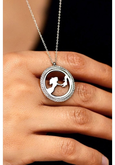 Roza Silver Zirkon Taşlı Rodyum Anne Bebek Gümüş Kolye