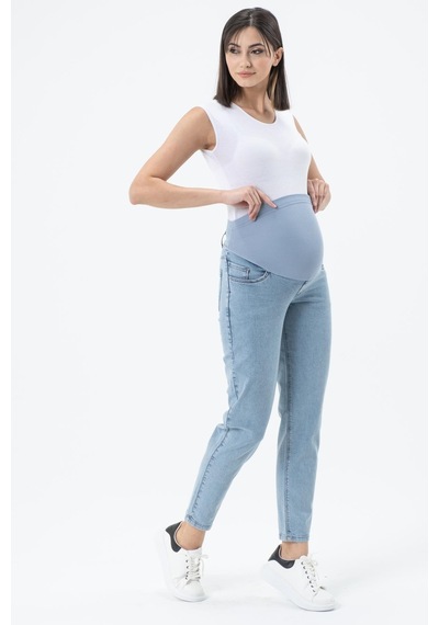 Busa Hamile Esnek Karın Bantlı Mom Fit Kot Pantolon Taş Mavi-taş Mavi