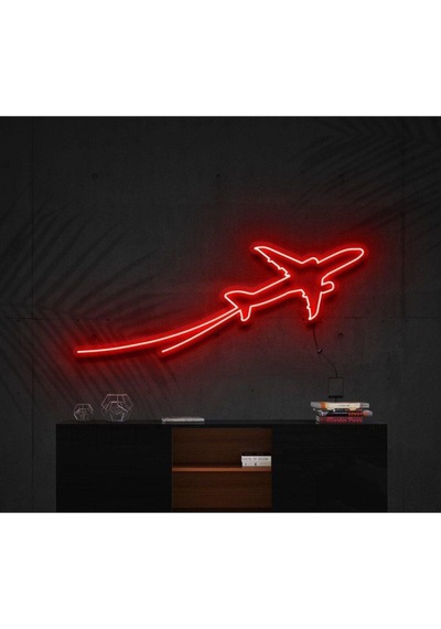 Uçak Figürlü Neon Tabela Kırmızı