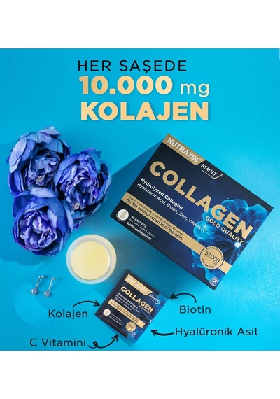 Beauty Gold Collagen C Vitamini, Hyalüronik Asit, Kolajen Takviye Edici Gıda 1 X 30 Adet 2 Paketi