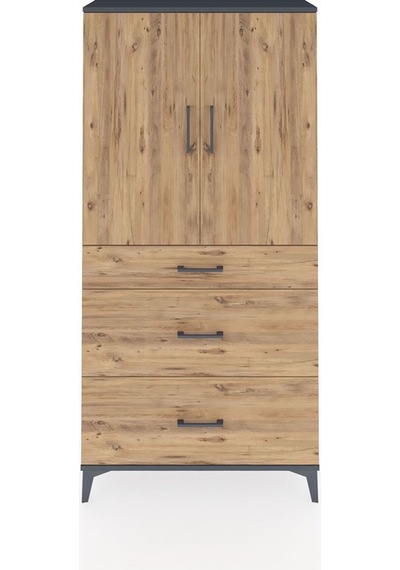 Arges Dolap 3 Raflı 3 Çekmeceli 2 Kapaklı 88x30x182 Antrasit-çam Antrasit