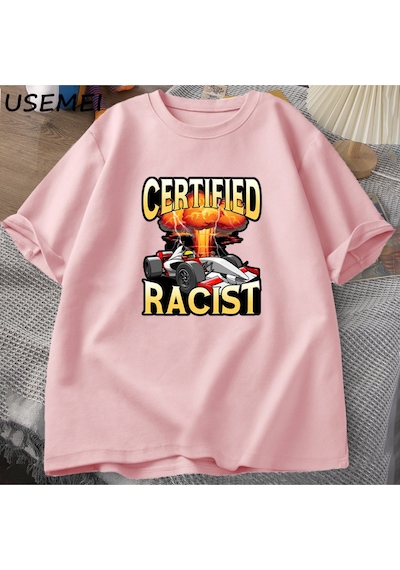 Flood Of Style Sertifikalı İrkçı T-shirt Erkekler Yaz Pamuk Kısa Kollu Tshirt Nostaljik Araba Yarış Racer Ts Pembe