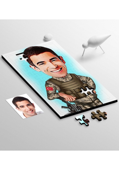 Kişiye Özel Asker Karikatür 104 Parça Ahşap Puzzle - 2