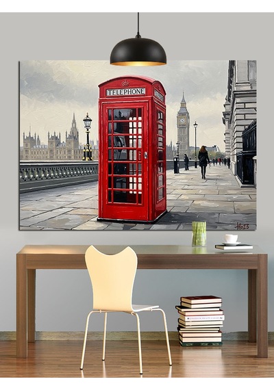 Londra Telefon Kulübesi Ve Big Ben Dekoratif Kanvas - Mdf Ahşap Tablo