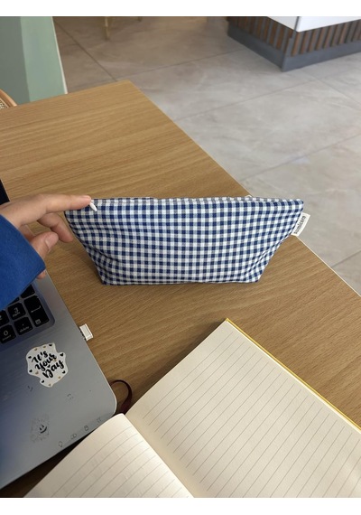 Pötikareli Yıkanabilir Fermuarlı Tek Gözlü Keten Kalemlik Kalem Kutusu Cüzdan Makyaj Çantası Bez Kalem Kesesi S Genel