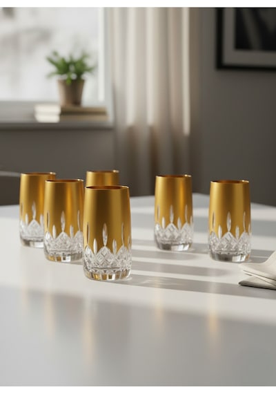 Bohemia Kristal Kahve Yanı Su Bardağı Altın Yaldızlı 150 Cc 6 Adet Altın