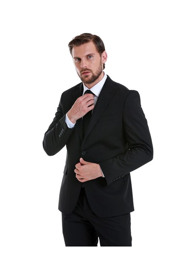 Hatemoğlu Siyah Slim Fit Sivri Yaka Takım Elbise