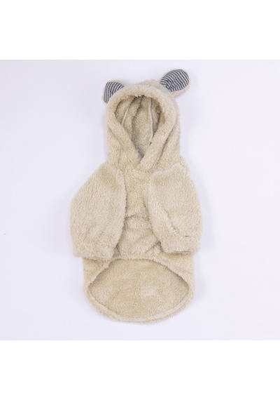 Açık Bej Lucca Teddy Hoodie Ayı Kulaklı Peluş Köpek Kıyafeti Kedi Kıyafeti Köpek Sweati