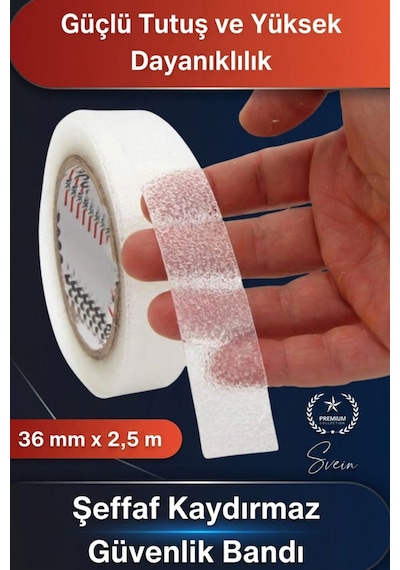 Şeffafkaydırmaz Şeffaf Kaydırmaz Güvenlik Bandı 36 Mm X 2,5 Metre Merdiven Zemin Küvet Banyo Fayans