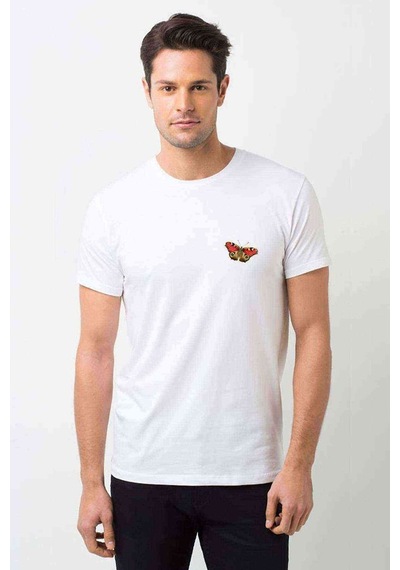 Butterfly Image Baskılı Beyaz Erkek Tshirt