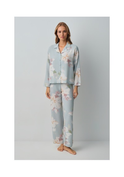 Suwen Sofia Gömlek Yaka Pijama Takımı Wsh10510289892 Yeşil