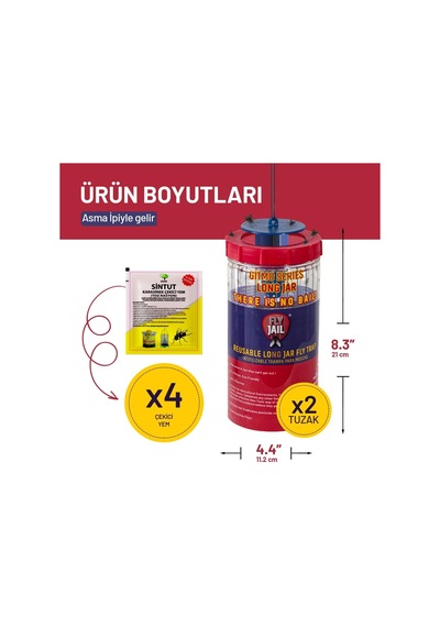 Ayrex 2 Adet Fly Jaıl / Long Jar, 1.5 Litre Kavanoz Tipi Karasinek Tuzağı