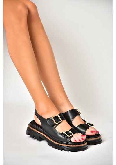 Fox Shoess437302209 Siyah Kalın Tabanlı Kadın Sandalet Siyah