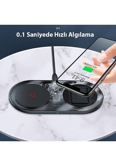 Baseus Simple 24W 2in1 Apple Uyumlu iPhone Airpods Amerikan Adaptörlü Kablosuz Şarj Cihazı