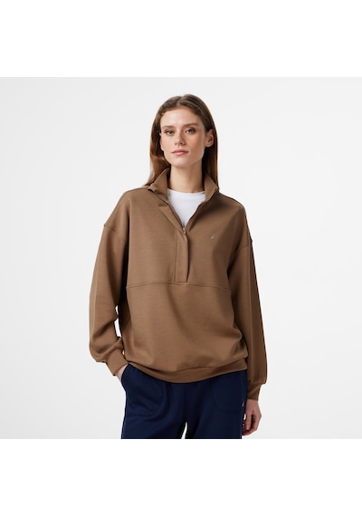 Nautica Kadın Kahverengi Regular Fit Sweatshirt Düz 57k605t Kahverengi