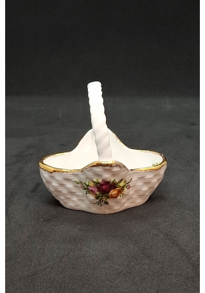 Old Country Roses Bone China Antika Porselen Örgülü Mini Sepet 6x7 Cm Sarı