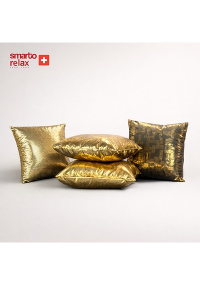Smarto Relax 4'lü Antibakteriyel Desenli Gold Dekoratif Dolgulu Kırlent 45x45 Cm