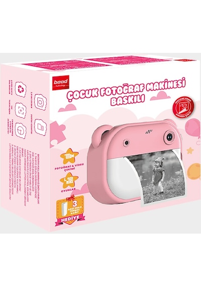 Bood B09QLTYMBH Çocuk Baskılı Fotoğraf Makinesi
