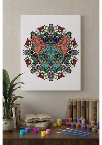 Kedi Desenli Mandala Ahşap Boyama Seti 40x50 Cm
