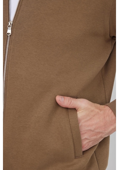 Tudors Unisex Relax Fit Rahat Kesim Pamuklu 3 İplik İçi Polarlı Fermuarlı Kahverengi Cepli Sweatshirt Hırka-41677 Kahverengi