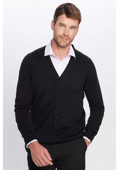 Tudors Erkek Slim Fit Düğmeli Düz Pamuk Siyah Hırka-12697 Siyah