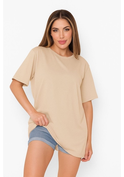 Düz Oversize Unisex Tişört Ycb4 Bej
