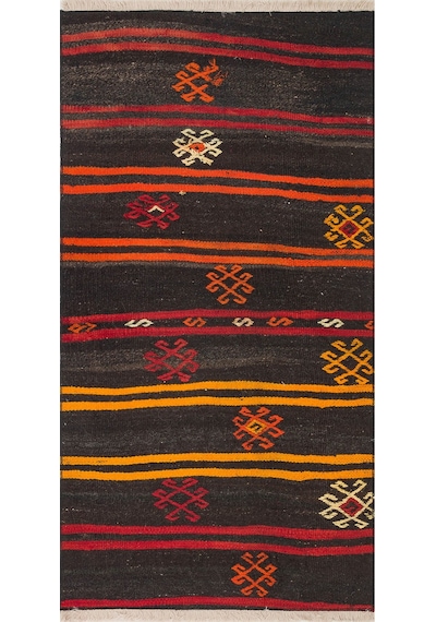 Siyah Turuncu Rengi El Dokuma Sivas Kilim