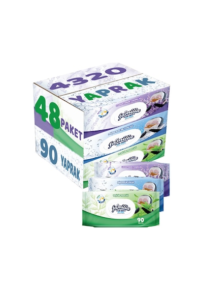 Familia Islak Havlu Mendil 90 Yaprak Karma 48 Li Set (Lavanta-Min