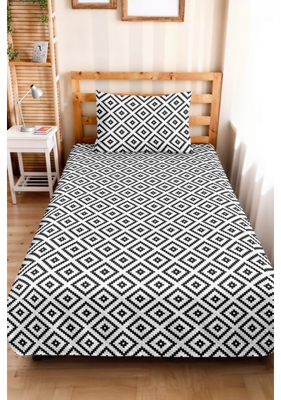 Siyah Geometrik Genç Odası Tek Kişilik Pike Takımı - Modern Minimal 160x220 Cm Kapitone Yatak Örtüsü Altın