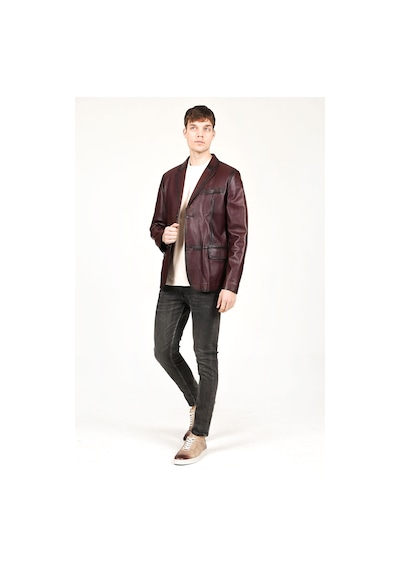 Dericlub Venedik Erkek Kruvaze Yaka Hakiki Deri Blazer Ceket Bordo