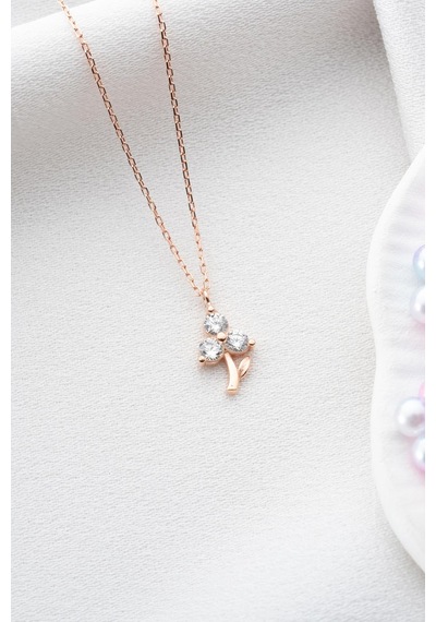 925 Ayar Gümüş Rose Kaplama 3 Yapraklı Yonca Kolye Rose Gold