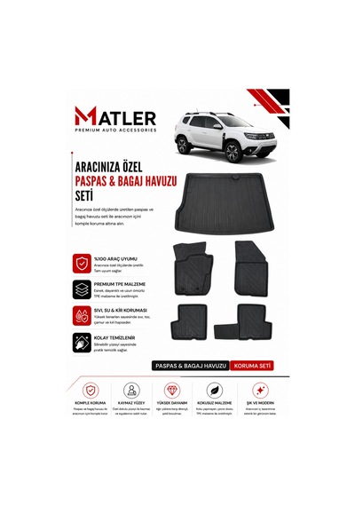 Dacia Duster 4x2 2009 Model 4d Ekstra Havuzlu Paspas Ve Bagaj Havuzu Set