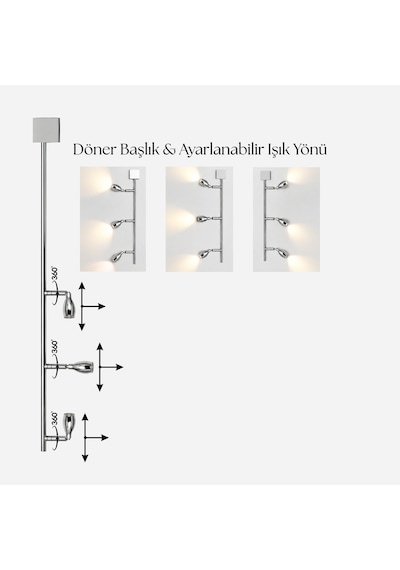 Axis Ayarlanabilir Okuma Başlıklı Gümüş Led Sarkıt Gri