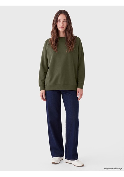 Lcw Modest Yeşil Oversize Kadın Kalın Sweatshirt Tunik