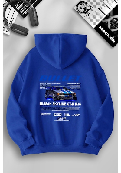 Macklin Unisex Kadın Erkek Hızlı Ve Öfkeli Bullet Özel Tasarım Baskılı Kapşonlu Sweatshirt Mavi Mck1117 Mavi