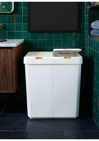 Beyaz-gold Çamaşır Sepeti Şık Tasarım İki Bölmeli Kirli Sepeti 80 Litre
