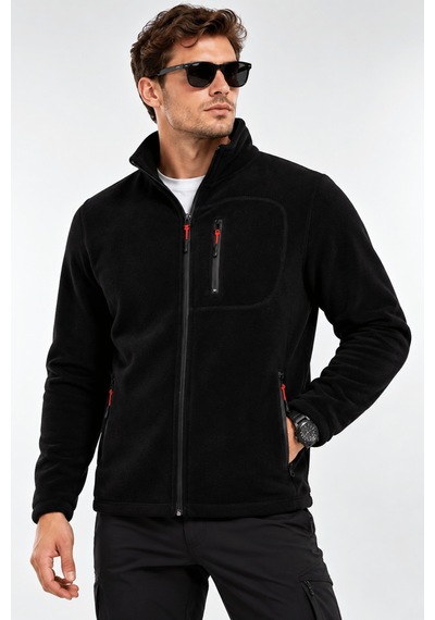 Genius Store Unisex Polar Tam Fermuarlı 3 Cepli Tüylenme Yapmaz Soğuğa Karşı Dayanaklı Spor Erkek-kadın Polar Tekli Siyah