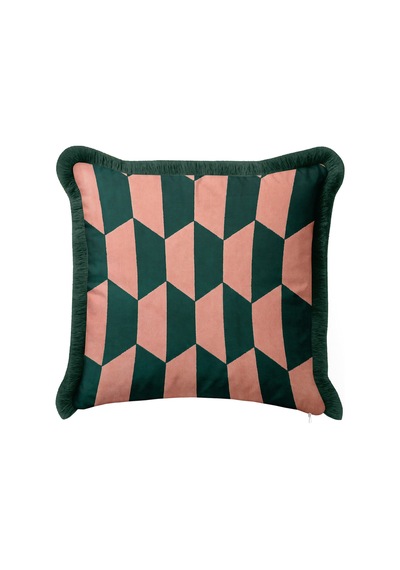 Geometrik Art Deco Kadife Saçaklı Yastık Kılıfı - Zikzak Bohem Pudra Siyah Püsküllü Kırlent Kılıfı Mavi