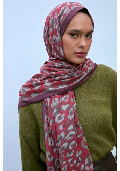 Silk Home Eco Viscose Leopar Desen Şal 6001 Kırmızı-Vizon