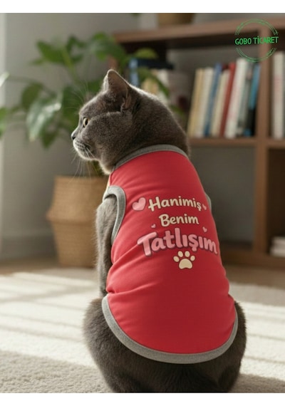 Kırmızı Hanimiş Benim Tatlışım Baskılı Kedi Ve Köpek Kıyafeti Tişörtü Elbisesi Large/l/beden 3