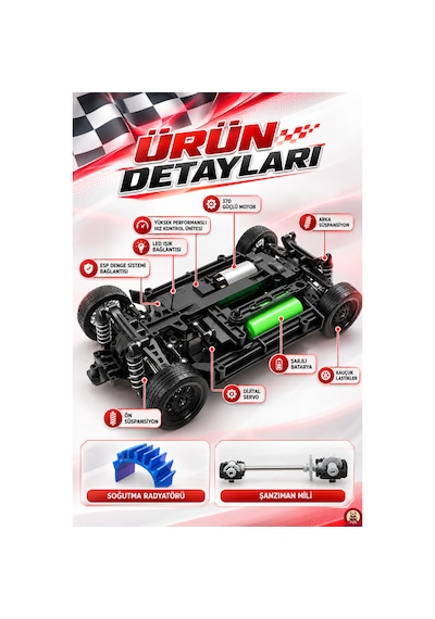 Oyuncak Uzaktan Kumandalı 50 Km/h Hızlı Drift Araba Esp Denge Sistemli 370 Motorlu Şarjlı Led Işıklı Rc Araba 27,5 Cm Siyah