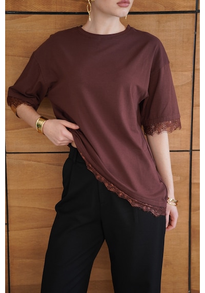 Verymoda Dantel Detaylı Tişört D2956 Kahve