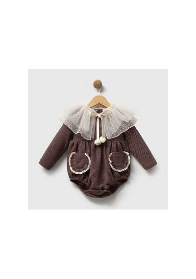 Ministok Daphne Çıkarılabilir Pelerin Yakalı Kız Bebek Tulum Kahverengi